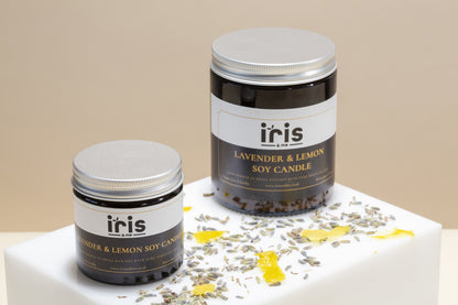 Lavender and Lemon candle with pure essential oils. This unique essential oil blend is carefully formulated to create this well balanced relaxing candle to offer relaxation and to promote mindfulness.   Calming and floral aromas from Lavender blended with fresh and invigorating Lemon to help stimulate the senses and clear your mind.  Perfectly blended for pure relaxation and wellbeing. 